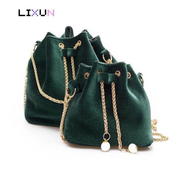 

2 sizes design brand fashion velour pearl chain shoulder bags women mini handbags bucket hilly tote bag female crossbody bolsas