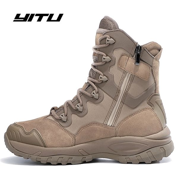 

winter autumn men military quality special force tactical desert combat ankle boats army work shoes leather outdoor boots y200915, Black;brown