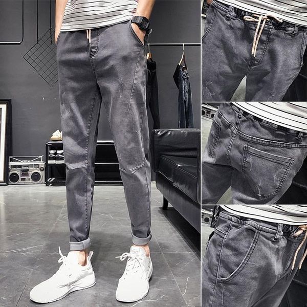 

wholesale 2020 street denim jeans men's spring autumn loose korean students casual harem stretch feet long harem pants, Blue
