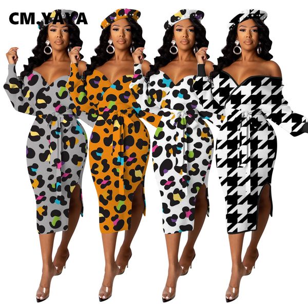 

autumn vintage knitted leopard women midi dress off shoulder plunging v-neck long sleeve ribbed pencil slit dresses, Black;gray