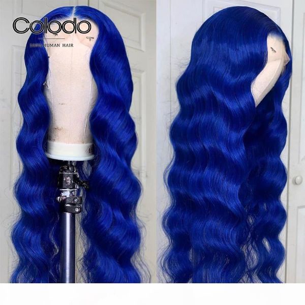 

colodo jewelry blue lace front human hair wigs pre plucked with baby hair brazilian remy loose deep wave wig for black women, Black;brown