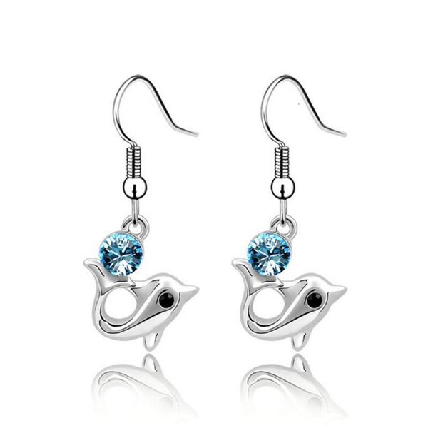 

new sweet dolphin woman dangle earrings made with crystal element fashion brincos design crystal ing, Golden;silver