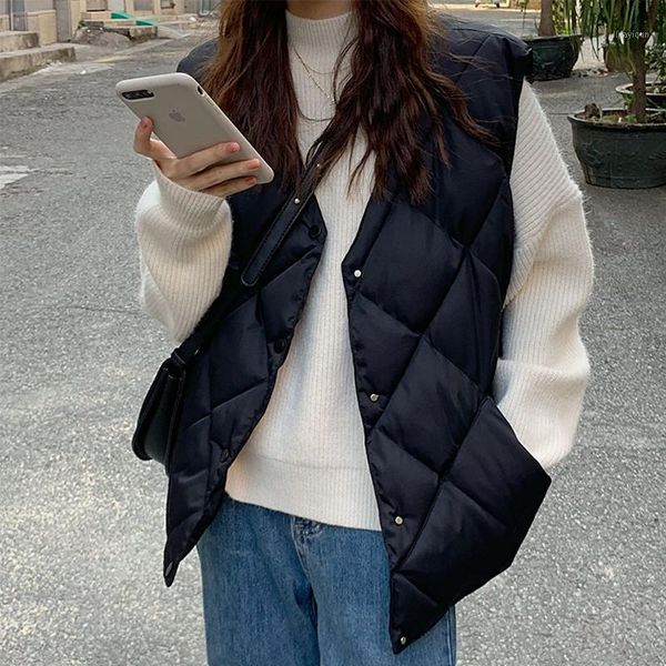 

alien kitty warm argyle girls loose winter vest casual women thicken sleeveless outerwear solid all match vintage 2021 coats1, Black;white