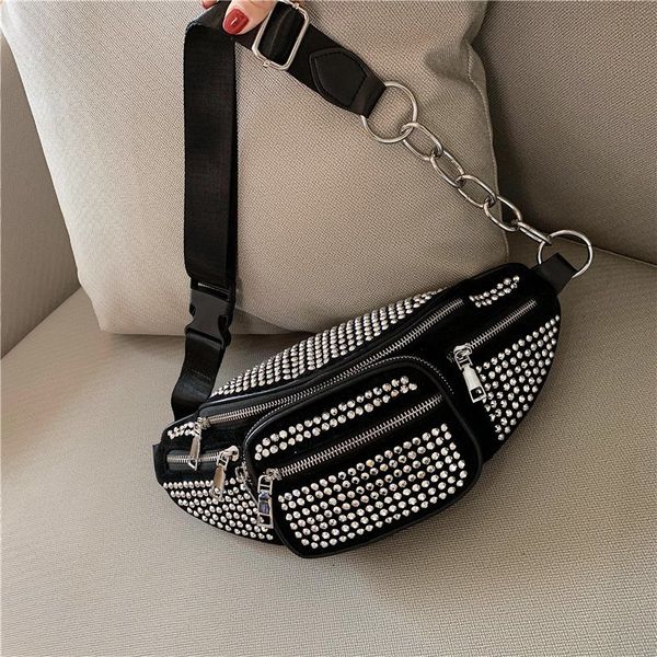 

women bag luxury style waist bags rivet punk style chest purse lady casual crossbody bag fashion women leather travel waist pack c1020