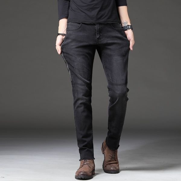 

slim fit zipper stretch leggings men's jeans 205, Blue