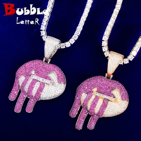 

chains colorful lip shape hip hop pendant gold color plated rose pink cubic zircon men's necklace chain rock jewelry, Silver
