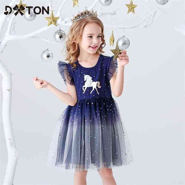 

dxton girls clothes 2020 new summer princess dresses flying sleeve kids dress unicorn party children clothing 3-8y, Red;yellow