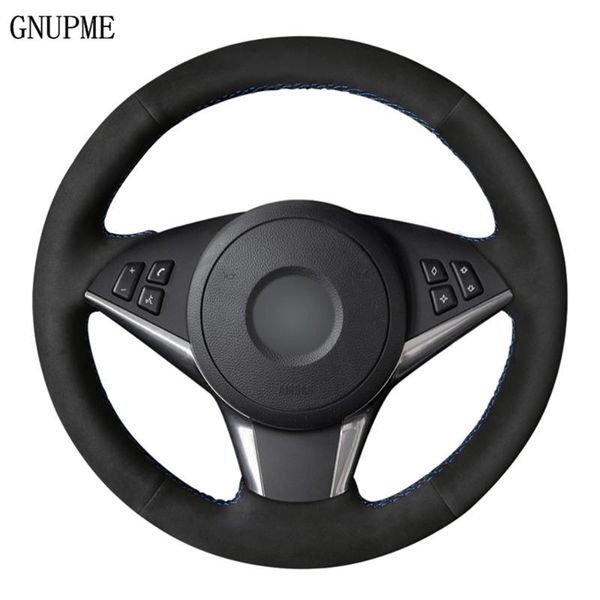 

car steering wheel cover hand-stitched diy black suede for e60 e61(touring) 530d e63 e64 2004 2005 2006 2007 2008 2009-2010