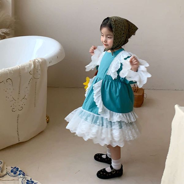 

wheat season 2021 spring new girls' lolita lace princs children's drs, Red;yellow