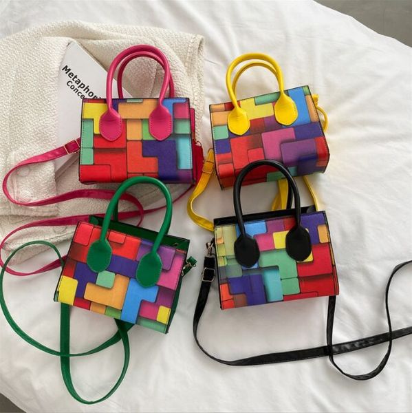 Kış kadın çanta patchwork mini tote çanta küçük çocuk çantaları renkli bebek çanta fabrika kaynağı