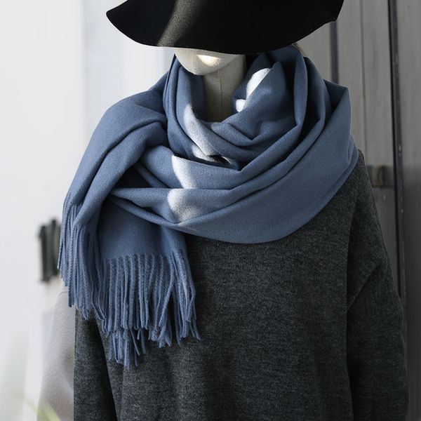 

pure color cashmere scarves for women's autumn and winter fashion, Blue;gray