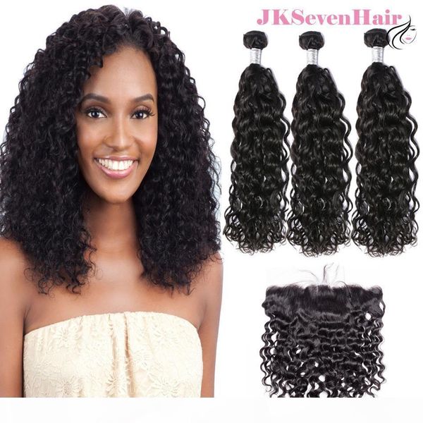 

10a grade virgin brazilian water wave human hair weaves 3 bundles with lace frontal peruvian malaysian indian remy hair extensions, Black