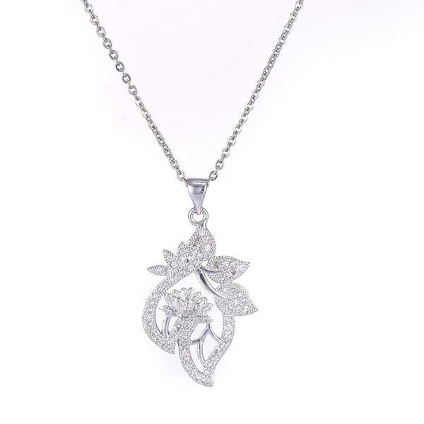 

pendant necklaces charm micro pave cubic zirconia crystal flower necklace femme handmade copper long chain for women fashion jewelry gift, Silver