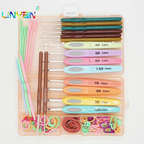 

soft 16 pieces plastic tpr crochet hook stitches knitting needles multicolor aluminum knit tool needlework agulha de croche t6, Black