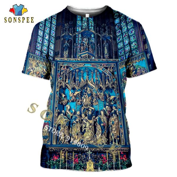 

church building summer 3d print shirts hippie funny funny men clothing