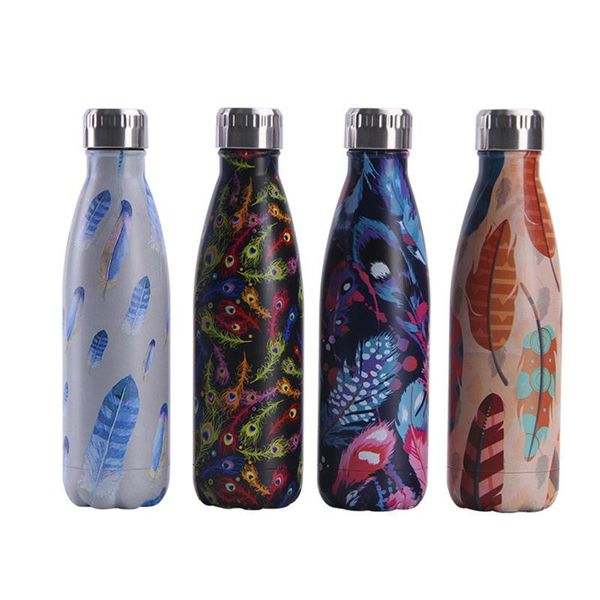 

creative feather water bottle stainless steel water+bottles portable bike gym drink bottle insulated heat cold cup bbynha