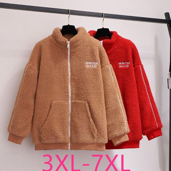 

2020 autumn winter plus size jacket for women large casual loose long sleeve velvet thick warm wool short coats 4xl 5xl 6xl 7xl, Black;brown