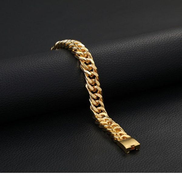 

karopel hip hop bracelets miami cuba bracelet double buckle gold plated men's flat bracelet gifts for the bbyqln, Black