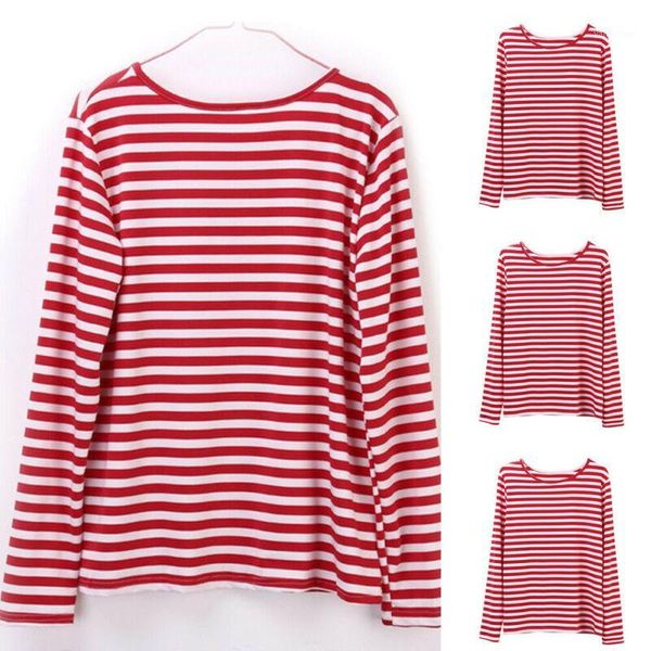 

faithtur women red white striped long sleeve casual crewneck blouse1