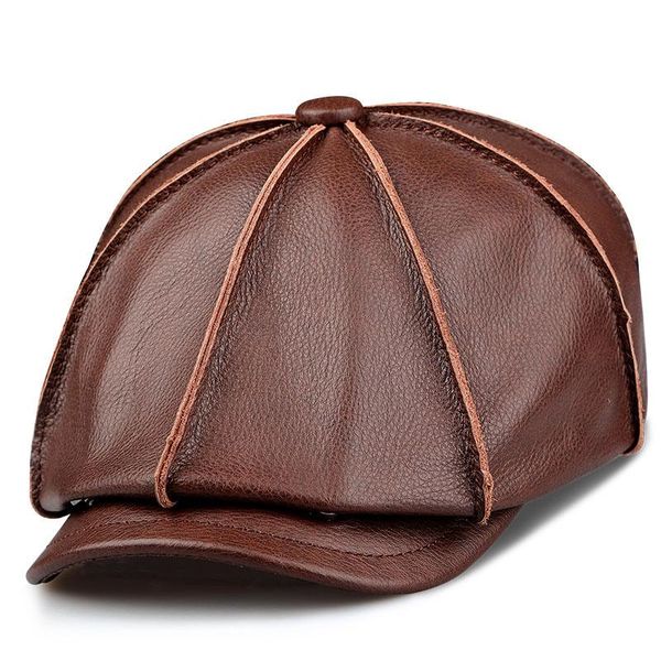 

berets mengyumian retro octagonal genuine leather hat autumn men's cowhide beret elegant fashion tongue cap snapback caps for, Blue;gray