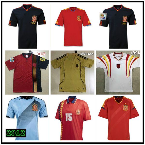 

spain retro soccer jerseys 1994 1996 2002 2008 2010 vintage classic a.iniesta torres raul jerseys xavi david villa camisa de futebol shirts, Black;yellow