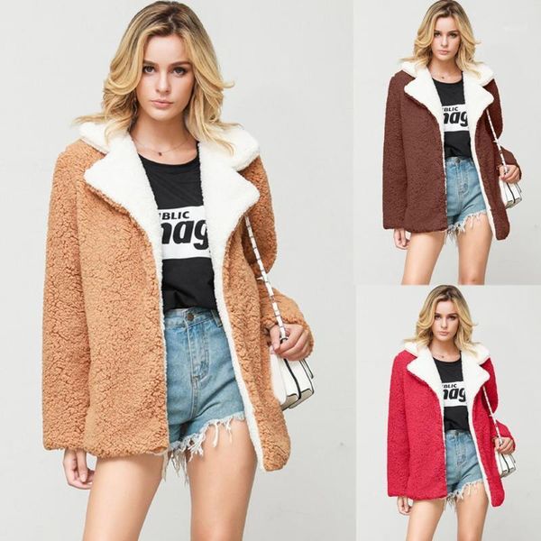 

faux fur cardigan coat winter female bomber jackets casual women jacket pocket outwear loose ladies coat chaqueta mujer1, Black;brown
