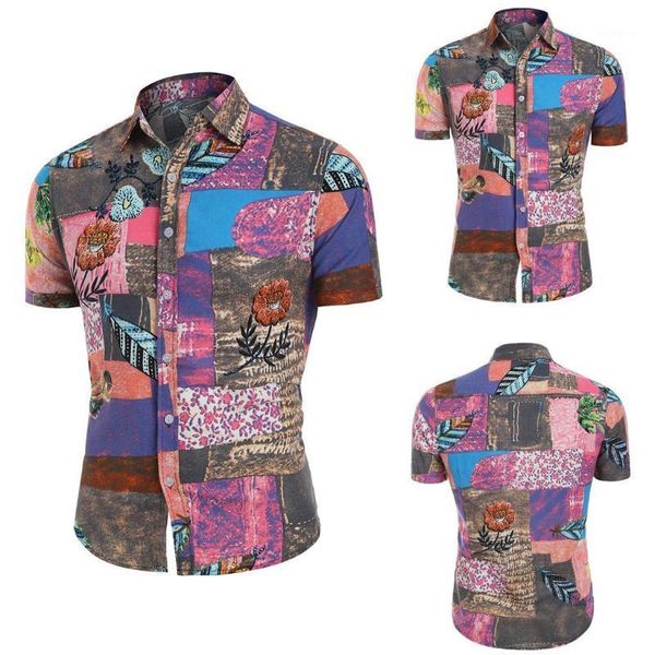 

summer men beach shirt geometric print short sleeve turndown collar button leisure hawaiian shirts men 2020 streetwear camisas1, White;black