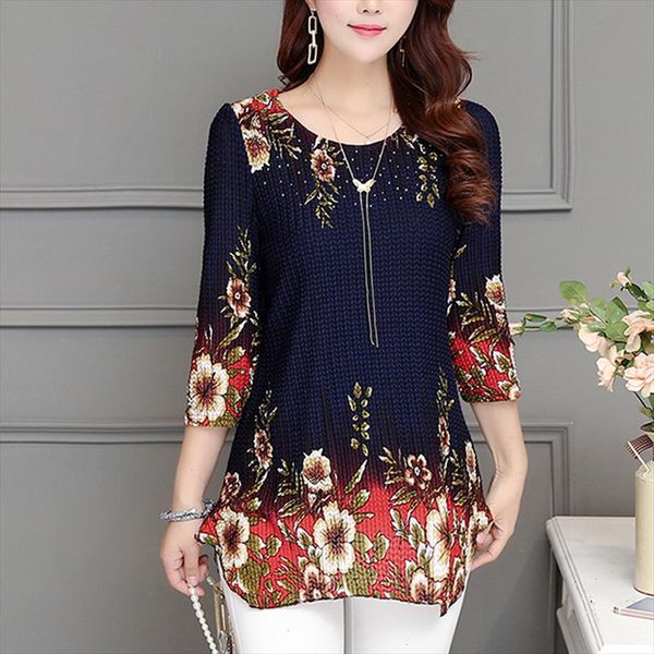 

2021 new fashion women blouse shirt plus size 4xl chiffon red womens clothing o neck floral print feminine blusas 993d, White
