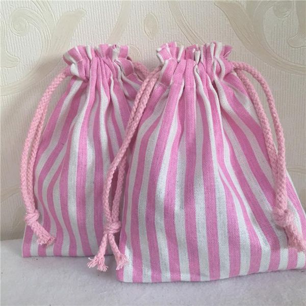 

yile 1pc розовый полосатый хлопчатобумажная льняная древесина многоцелевого организатора сумка для вечеринки подарочная сумка n 8223 d s h j
