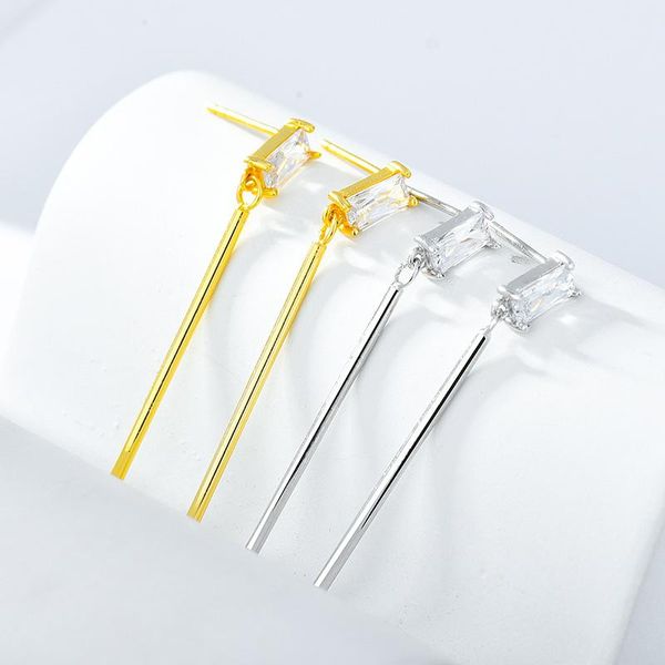 

stud boako square diamonds long earrings for women girls banquet 925 sterling silver piercing fashion jewelry, Golden;silver