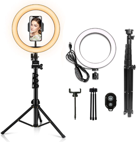 

flash heads 10" pography led selfie ring light dimmable camera phone lamp with 160cm stand tripods for makeup youtube video live