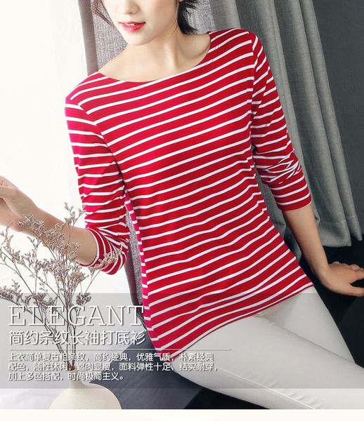 

new long long sleeves and black and white stripes render unlined upper garment in autumn and winter cotton t-shirt 201125