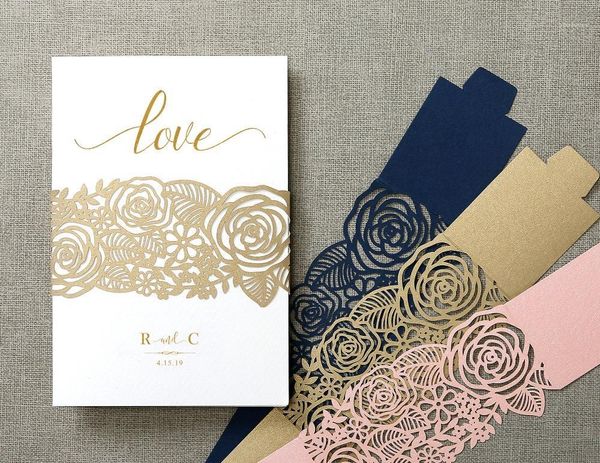 

greeting cards floral laser cut belly band,wedding decor,elegant invitation band1