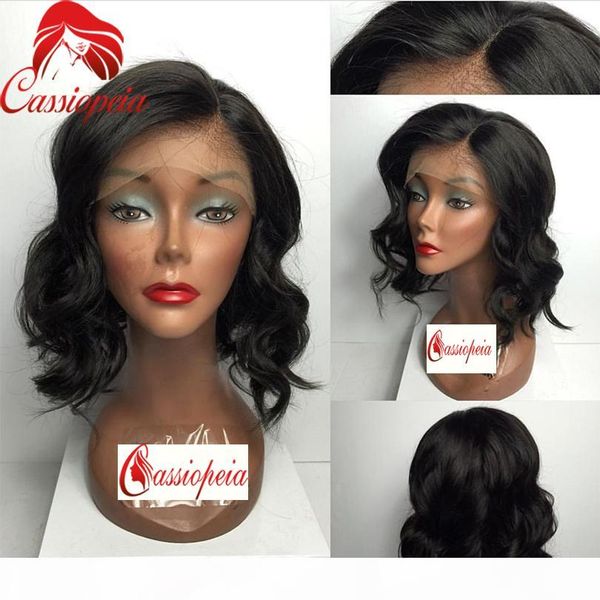 

big wave full lace wigs short human hair lace front wig with baby hair for black women bleached knots natural wave indian hair full lace wig, Black;brown