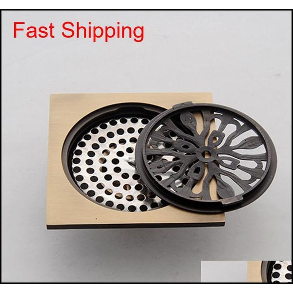 

10*10cm square bathroom drains cover solid brass gold shower drain anti-odor hair strain qyltwy dh_seller2010
