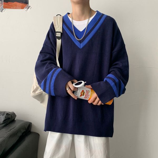 

2021 new men's winter warm korean streetwear fashion pullovers sweater autumn college oversize casual male clothing k4xn, White;black