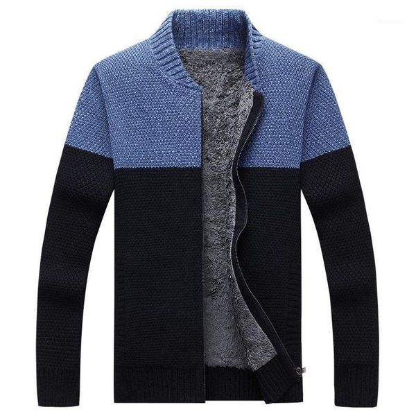 

sweater men winter warm thick velvet sweatercoat zipper casual cardigan embroidery men sweaters pattern knitwear1, White;black