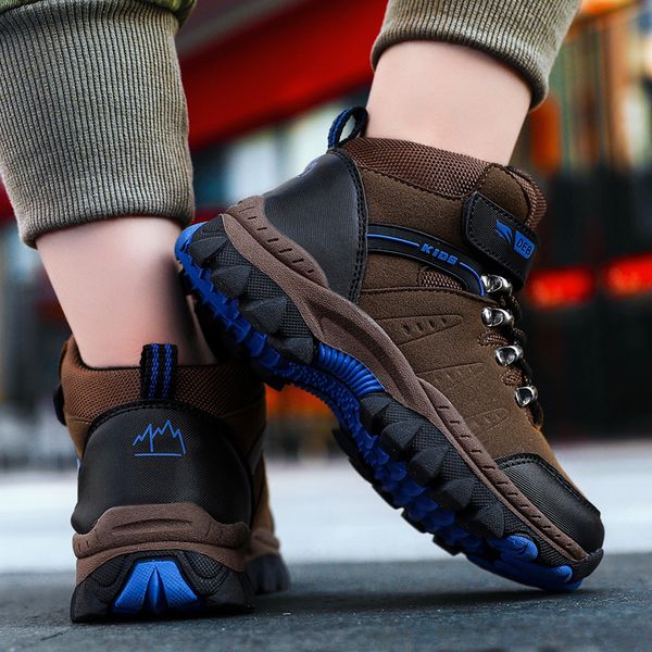 

boots kids running sport non-slip military training winter walking basket boys hiking shoes children sneakers, Black