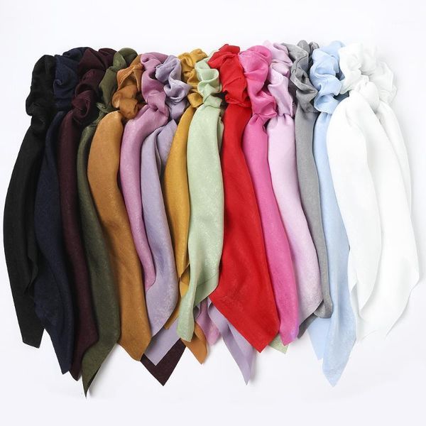 15 pcs / set novas mulheres longas seda cetim elástico faixas de cabelo rabo de cavalo Scrunchie meninas headband atacado cabelo acessórios1