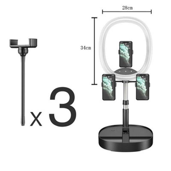 

live studio led selfie ring lamp with 180cm folding stage build-in power 3 phone holders for all smartphones