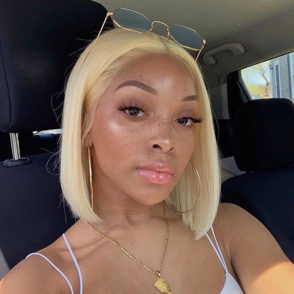 

short bob 613 blond 13x4x1 lace front human hair wigs for women lace front wig pre plucked remy hair, Black;brown