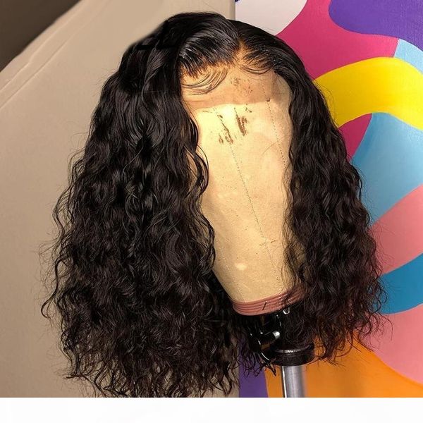 

кудрявые 4 * 4 закрытия парик короткие парики человеческих волос девственница парики для чернокожих женщин 130% 150% 180% плотность remy pre, Black;brown