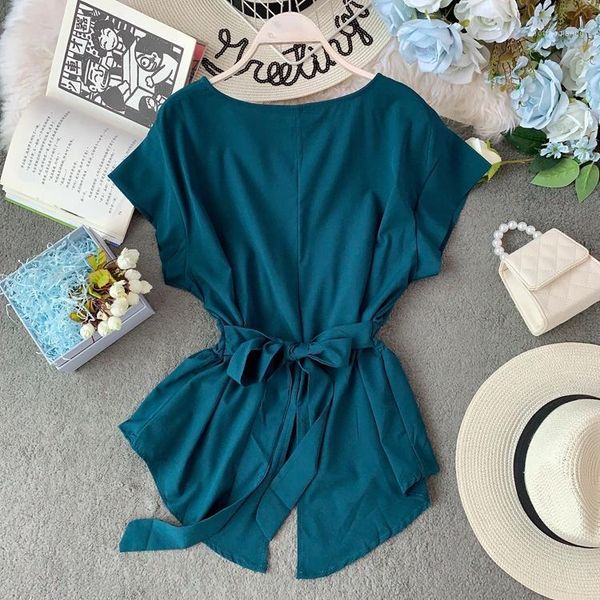 

women high waist lace-up stylish loose sweet vintage chic fashion shirts 2020 elegant solid new women blouses1, White