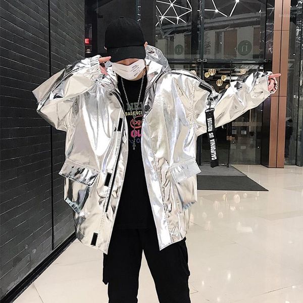 

3xl sliver pu oversize jackets men srping autumn solid with hood hip hop dancer men coats jaqueta masculina l2851, Black;brown