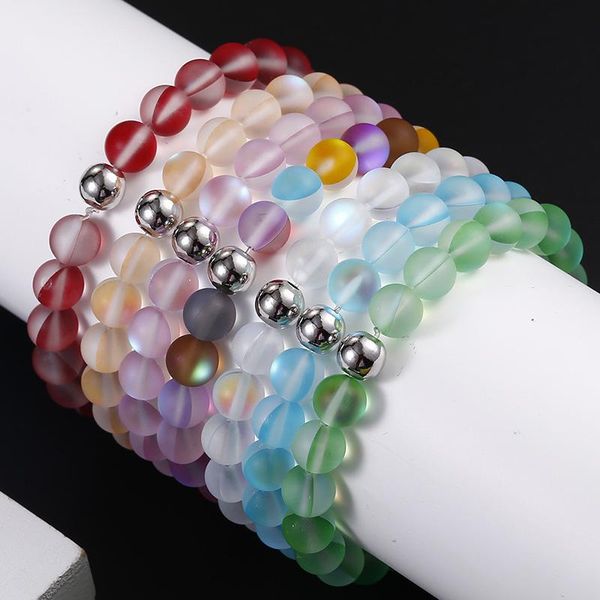 

8mm Matte Beaded Charm Bracelet For Women Men Natural Stone Elastic Stretch Bracelets Bangles Yoga Women Jewelry Gifts, Golden;silver
