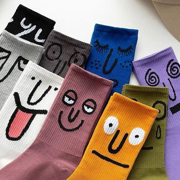 

9 colors cotton socks female male expression personality sports high tube street skateboard socks ins, Black;white