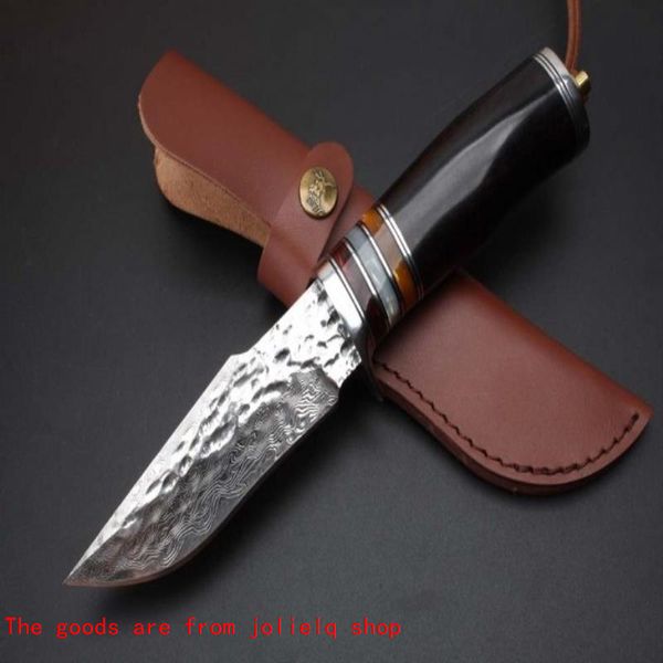 

outdoor handle blade damascus fixed handmade wood knife camping hunting survival pocket knife military utility leather case qynf nh8d6