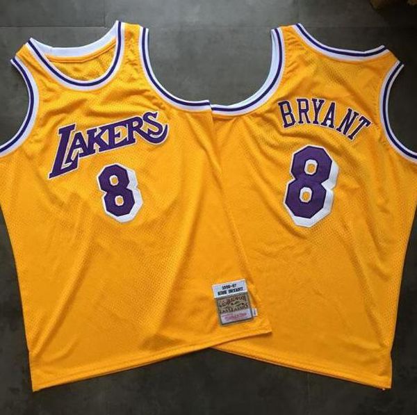 

men los angeles lakers kobe bryant 1996-97 yellow hardwoods classics player jersey, Black;red