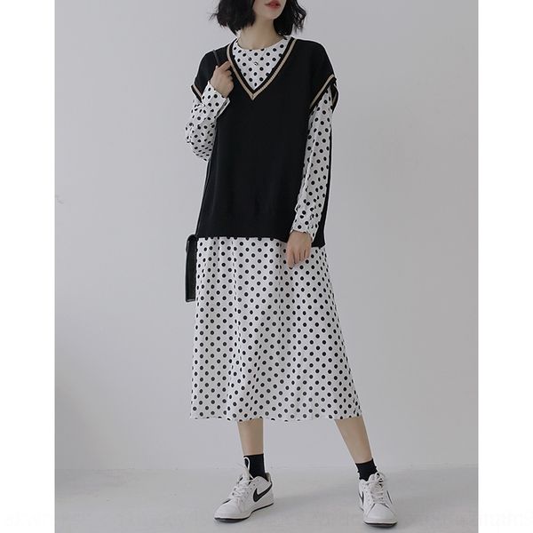 

9q0u1 2020 new french black and white round neck temperament polka dot dress elegant dress lace up platycodon skirt xprij, Black;gray