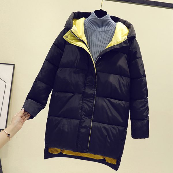 

down 2020 new fashion loose women's cotton padded jacket middle long korean, Black